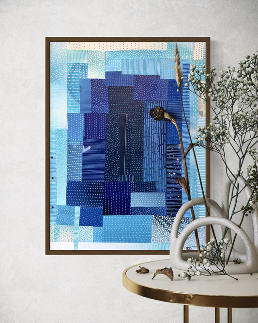 Blue Sunrise Quilt Collage Print - Dipti Irla