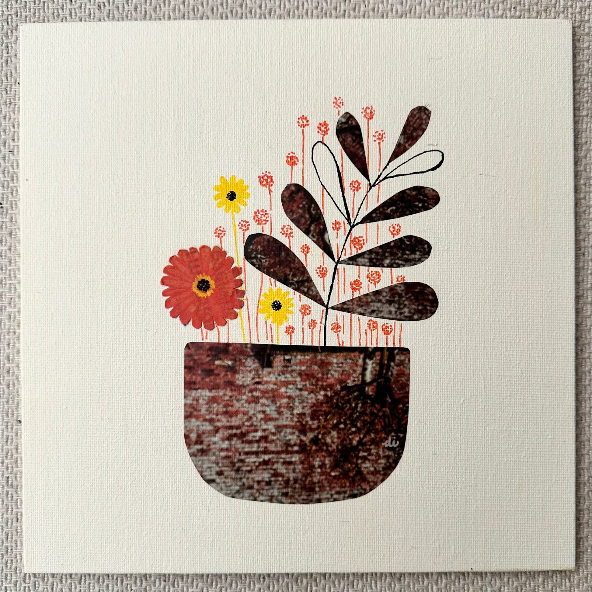 Bohemian Planter Mix Media Collage - Daisies and Dandelions - Dipti Irla