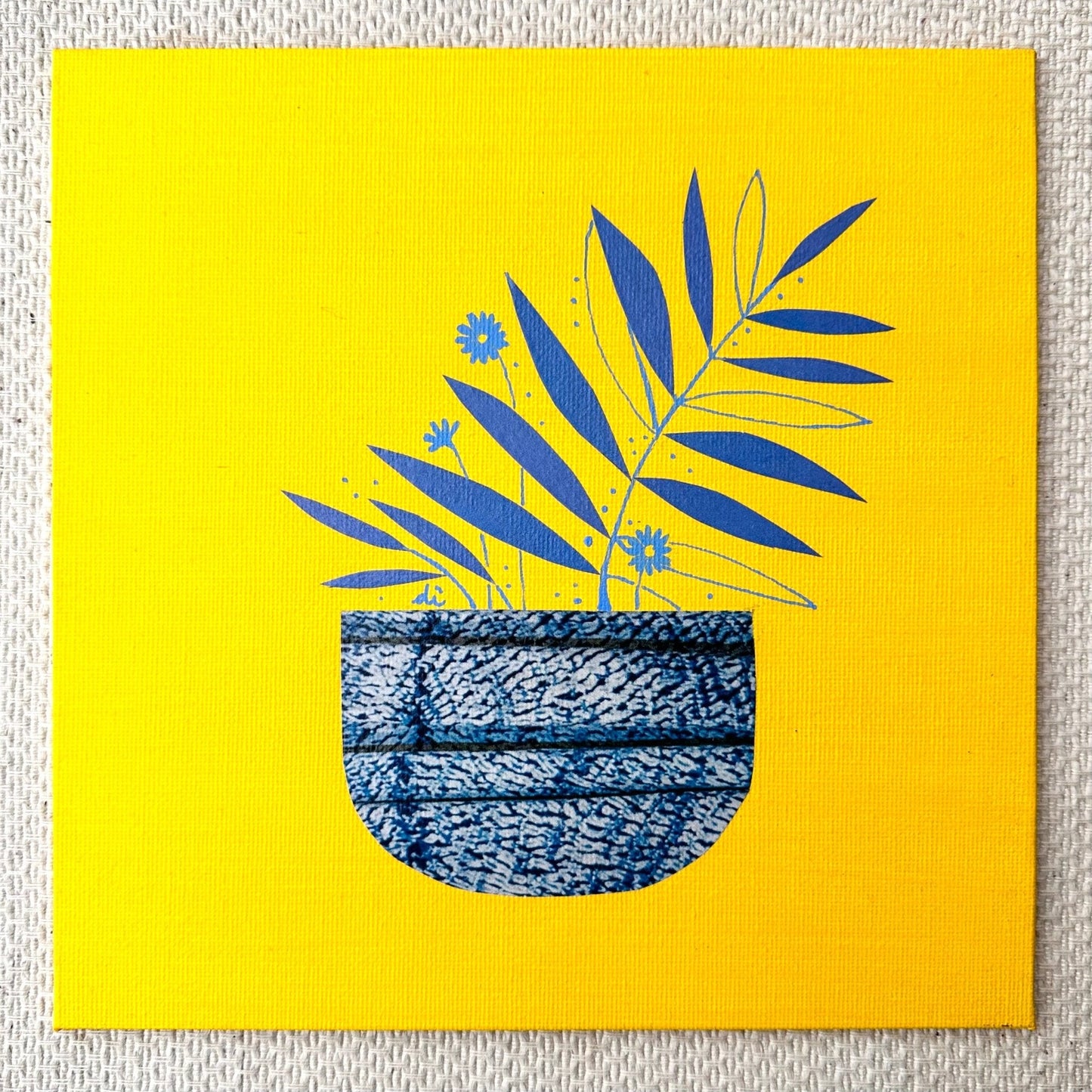 Bohemian Planter Mix Media Collage - Shibori (Yellow and Blue) - Dipti Irla