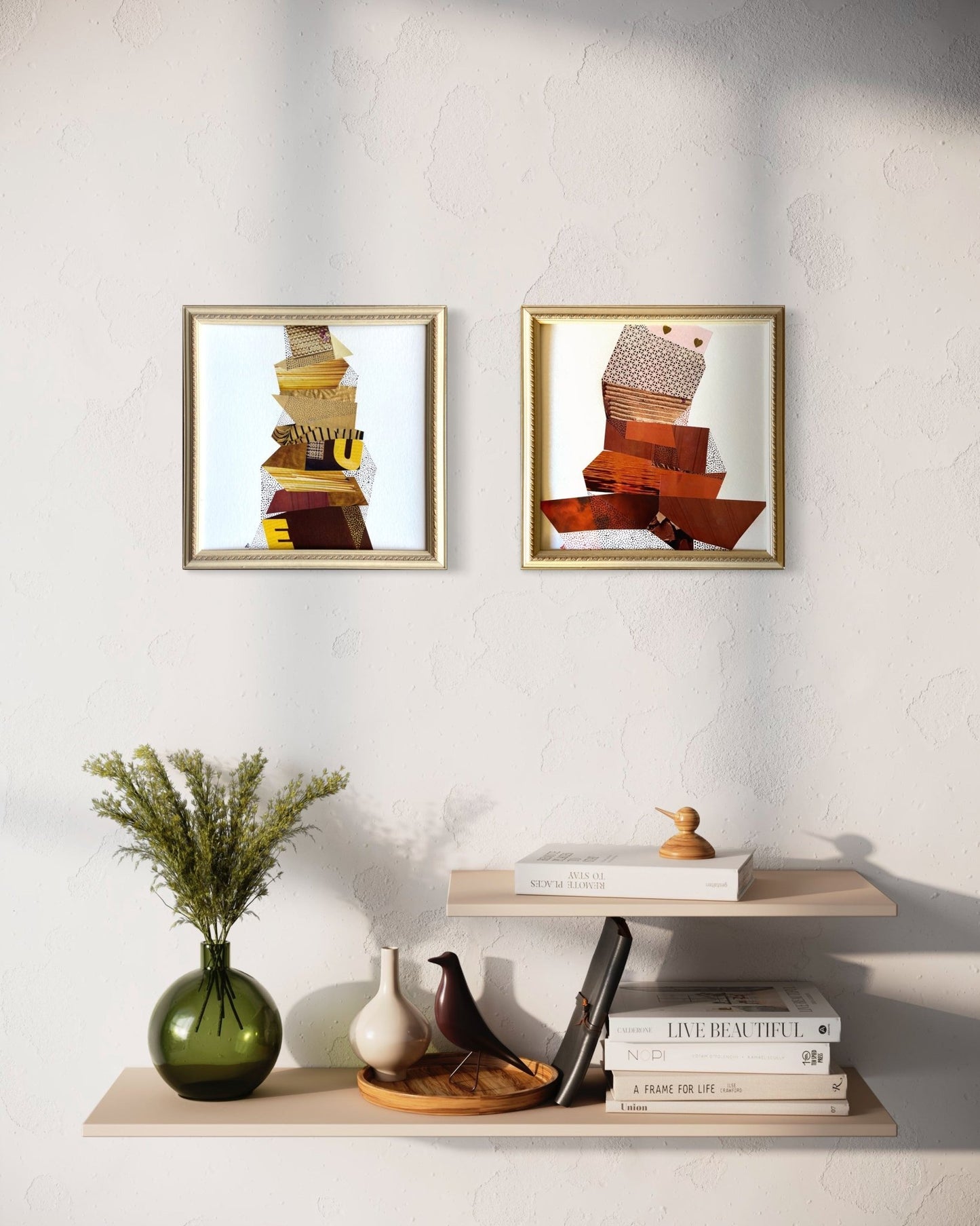 Golden Stacks and Golden Hearts - pair of collages - Dipti Irla